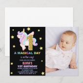 Star Rainbow Unicorn誕生日招待状w photo 招待状 (正面/裏面)