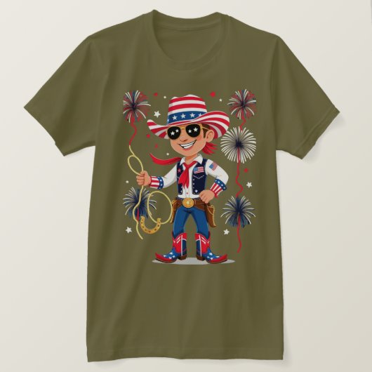 Star-Spangled Cowboy – 4th of July Celebration Des Tシャツ (デザイン正面)
