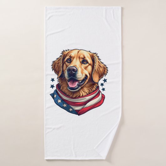 Star Spangled Golden Retriever Vintage Tee バスタオル (バスタオル)