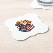 Star Spangled Golden Retriever Vintage Tee ペーパーコースター (アングル)
