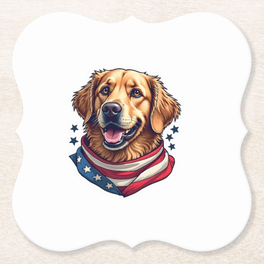 Star Spangled Golden Retriever Vintage Tee ペーパーコースター (正面)