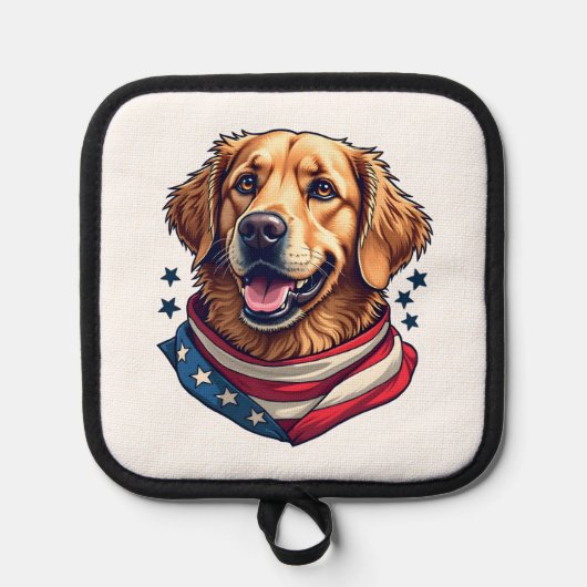 Star Spangled Golden Retriever Vintage Tee 鍋敷き (正面)