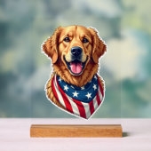 Star Spangled Golden Retriever Vintage Tee 4 アクリルサイン (ニュートラル)