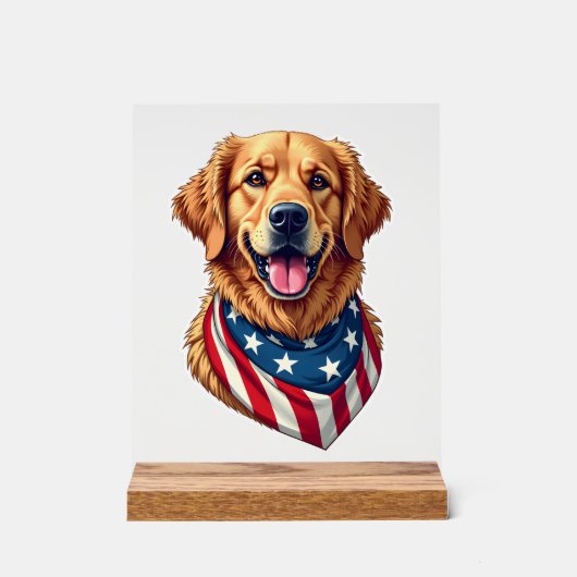 Star Spangled Golden Retriever Vintage Tee 4 アクリルサイン (正面)