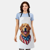 Star Spangled Golden Retriever Vintage Tee 4 エプロン (着用した状態)