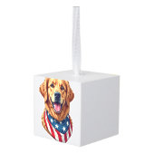 Star Spangled Golden Retriever Vintage Tee 4 キューブオーナメント (裏面アングル)