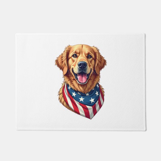 Star Spangled Golden Retriever Vintage Tee 4 ドアマット (正面)