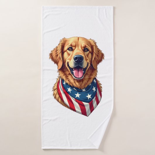Star Spangled Golden Retriever Vintage Tee 4 バスタオル (バスタオル)