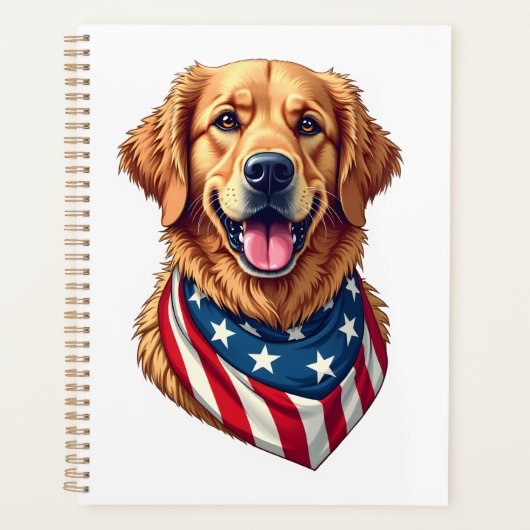 Star Spangled Golden Retriever Vintage Tee 4 プランナー手帳 (正面)