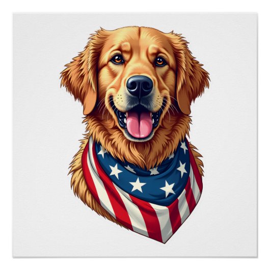 Star Spangled Golden Retriever Vintage Tee 4 ポスター (正面)