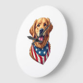 Star Spangled Golden Retriever Vintage Tee 4 ラージ壁時計 (傾斜)