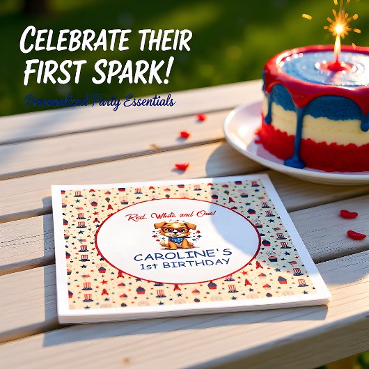 Star Spangled Puppy 1st Birthday スタンダードカクテルナプキン
