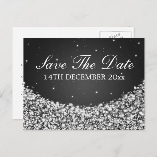 Star Sparkle Blackエレガントの日付を保存 案内ポストカード (正面/裏面)