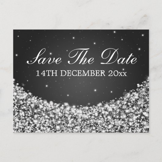Star Sparkle Blackエレガントの日付を保存 案内ポストカード (正面)