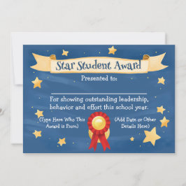 Star Student Award Certificate School Kids 8.5x11 案内状