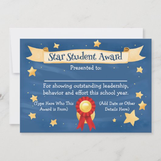 Star Student Award Certificate School Kids 8.5x11 案内状 (正面)