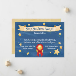 Star Student Award Certificate School Kids 8.5x11 案内状