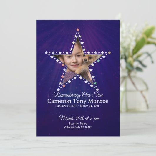Star‑Themed 1‑Photo Memorial Program 招待状 (スタンド正面)
