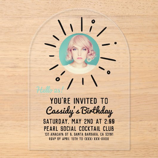 STARBURST | Custom Simple & Chic Photo Birthday アクリル招待状 (正面)