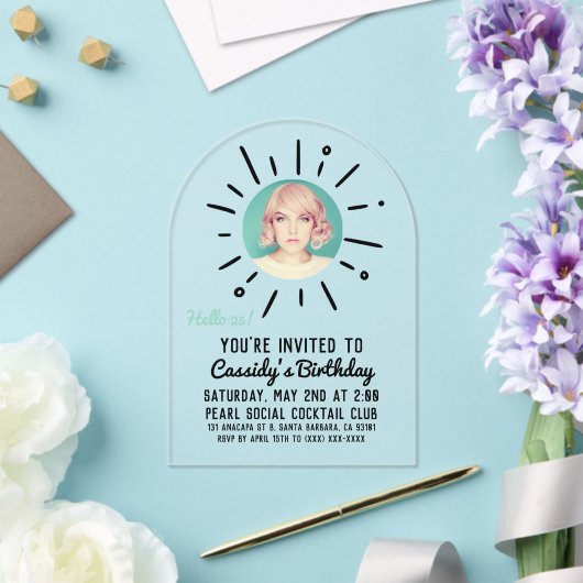 STARBURST | Custom Simple & Chic Photo Birthday アクリル招待状 (インサイチュ (ウェディング))