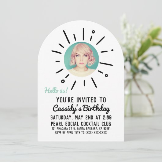 STARBURST | Custom Simple & Chic Photo Birthday 招待状 (スタンド正面)