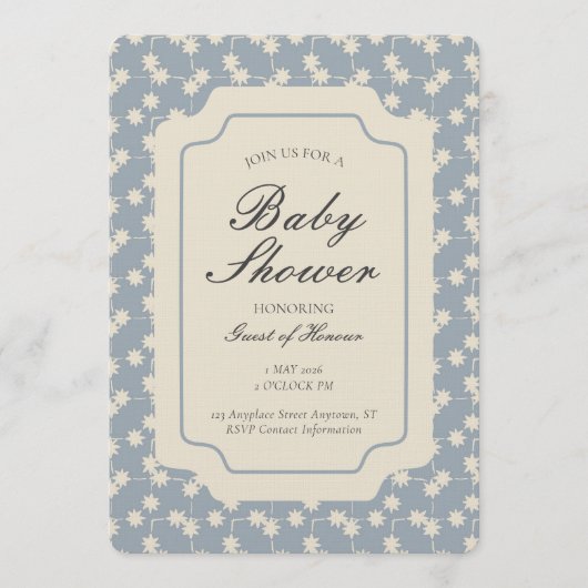 Starburst Geometric Gender Neutral Blue Beige 招待状 (正面)