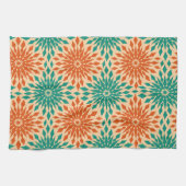Starburtのファンキーなティール(緑がかった色)及びオレンジデザイン キッチンタオル (横)