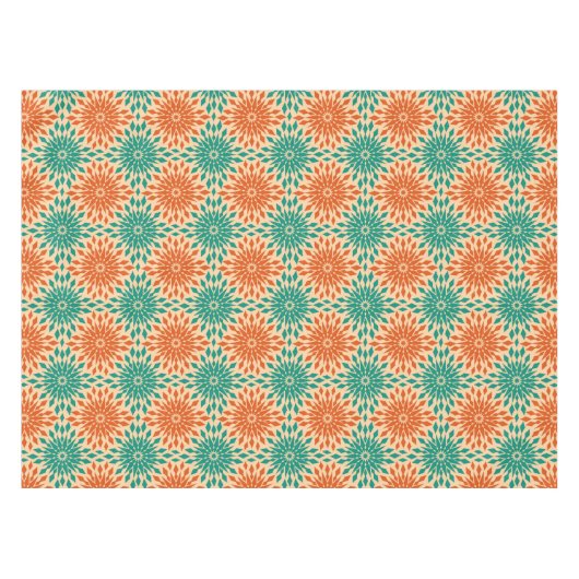 Starburtのファンキーなティール(緑がかった色)及びオレンジデザイン テーブルクロス (正面(横))