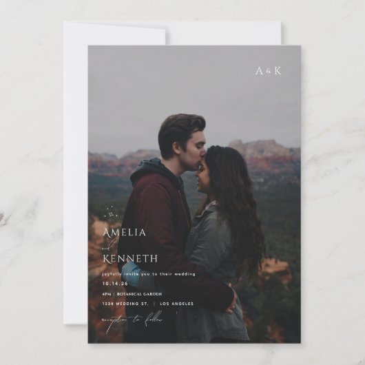 Stardustモノグラムとフォト結婚式招待状 招待状 (正面)