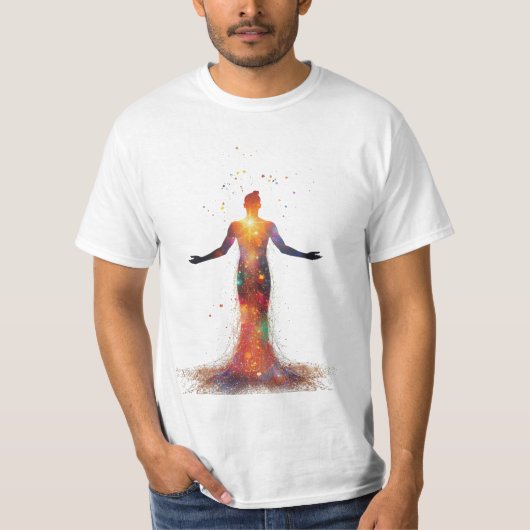 Stardust Awakening – シルエットがコズミックに溶け込む Tシャツ (正面)