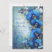 Stardust Cobalt Gilded Orchid Botanical Wedding 招待状 (正面)