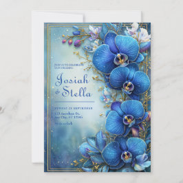 Stardust Cobalt Gilded Orchid Botanical Wedding 招待状