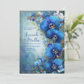 Stardust Cobalt Gilded Orchid Botanical Wedding 招待状 (スタンド正面)