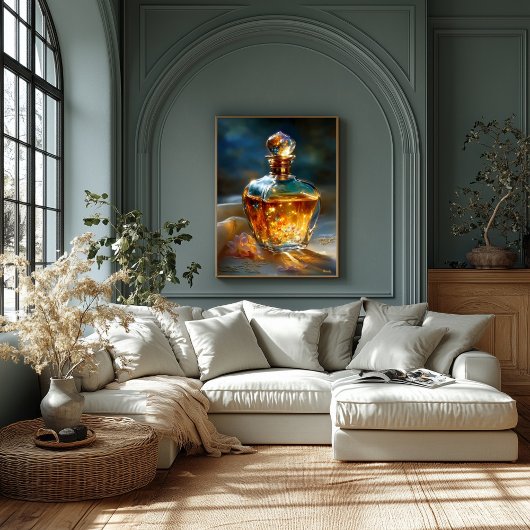 Stardust Elixir – 香水の中の宇宙光ボトル キャンバスプリント