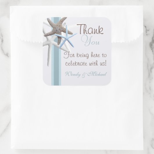 Starfishありがとうパーソナライズされた結婚ステッカー スクエアシール (バッグ)