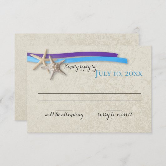 StarfishおよびRibbon PurpleおよびBlueビーチ応答 出欠カード (正面/裏面)