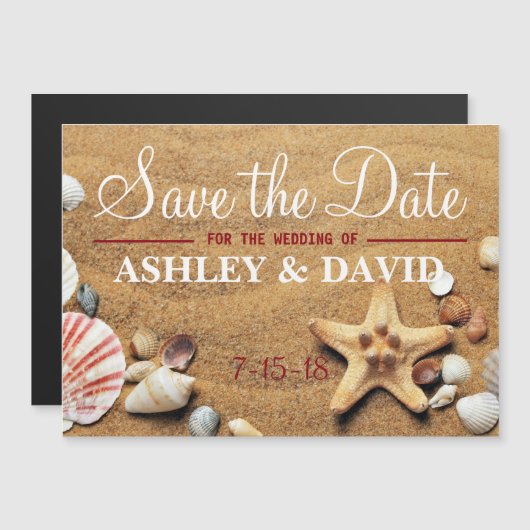 StarfishとShells Save The Date Magnet マグネット招待状 (正面/裏面)