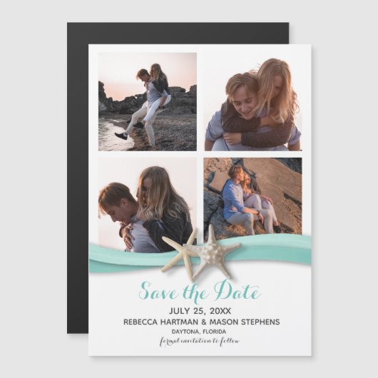 Starfishのビーチ結婚式数々の写真Save The Date マグネット招待状 (正面/裏面)