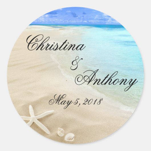 Starfishの宛先ビーチ結婚式がラベルを優先 ラウンドシール (正面)
