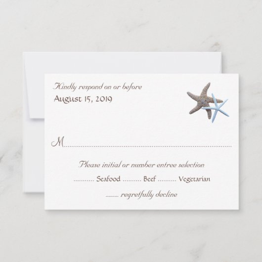 Starfishカップルの白い返信カードとメニュー 出欠カード (裏面)