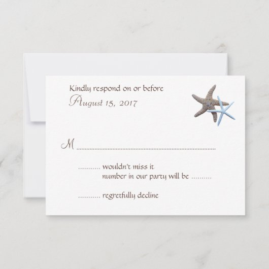 Starfishカップルビーチ結婚をテーマにした返信カード 出欠カード (裏面)