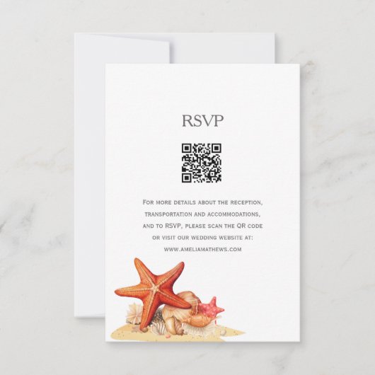 Starfishシェルビーチ航海の結婚式RSVPカード 出欠カード (正面)