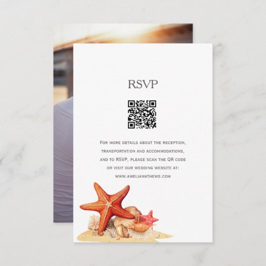 Starfishシェルビーチ航海の結婚式RSVPカード 出欠カード (正面/裏面)