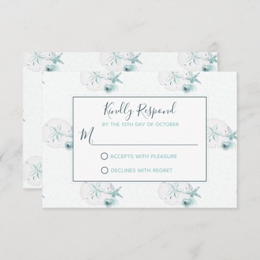 StarfishシェルモダンエレガントビーチRSVP結婚の 出欠カード (正面/裏面)