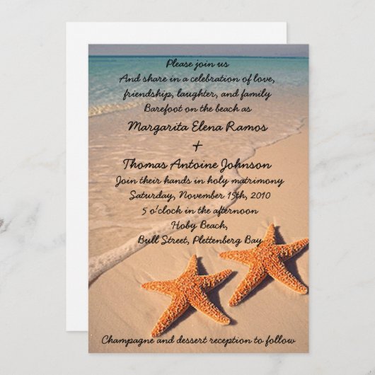 Starfishビーチ結婚式招待状または発表 招待状 (正面/裏面)