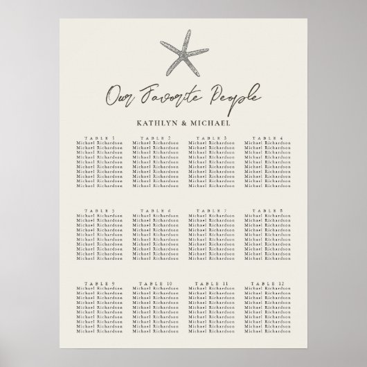 Starfishビーチ結婚式12表の座席表 ポスター (正面)