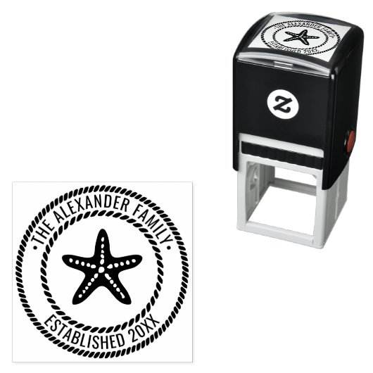 Starfishファミリ名日付Estdロープフレーム セルフインキングスタンプ (インサイチュ)