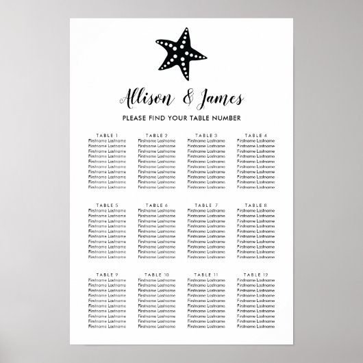Starfishモダンの結婚座席表の記号 ポスター (正面)