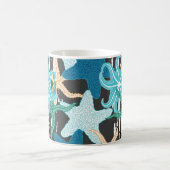 Starfishヴィンテージ：暗ストライプのい背景。 コーヒーマグカップ (中央)