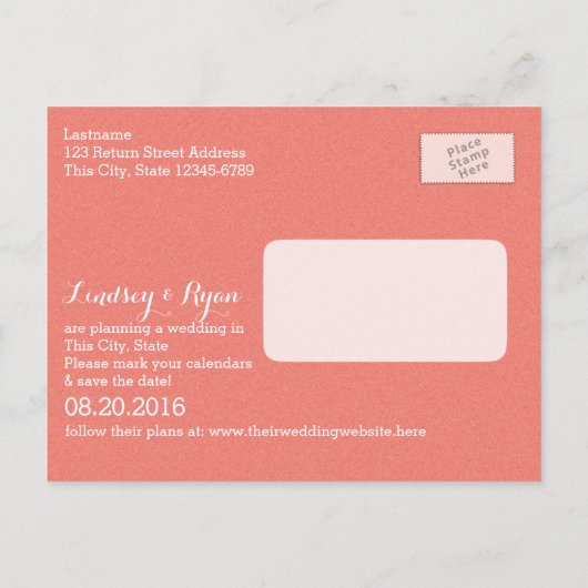 Starfish写真Save the Date Coral 案内ポストカード (裏面)